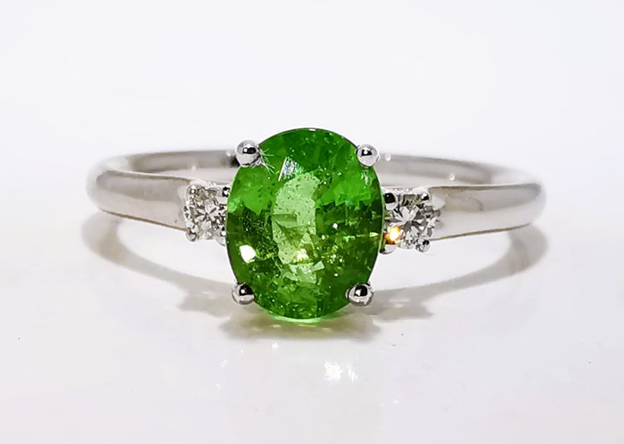 Ring - 18 kraat Hvidguld, Tsavorite Intense Green 1.29ct Tsavorit - Diamant