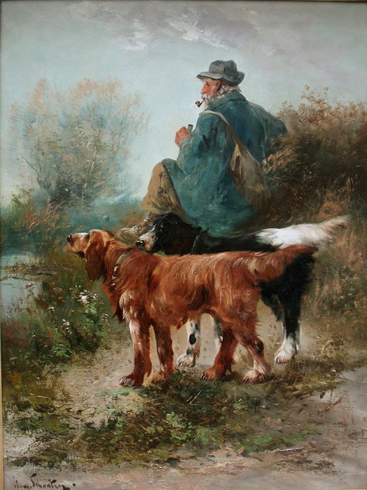 Henry Schouten (Belgian 1864 - 1927) - Hunter with dog