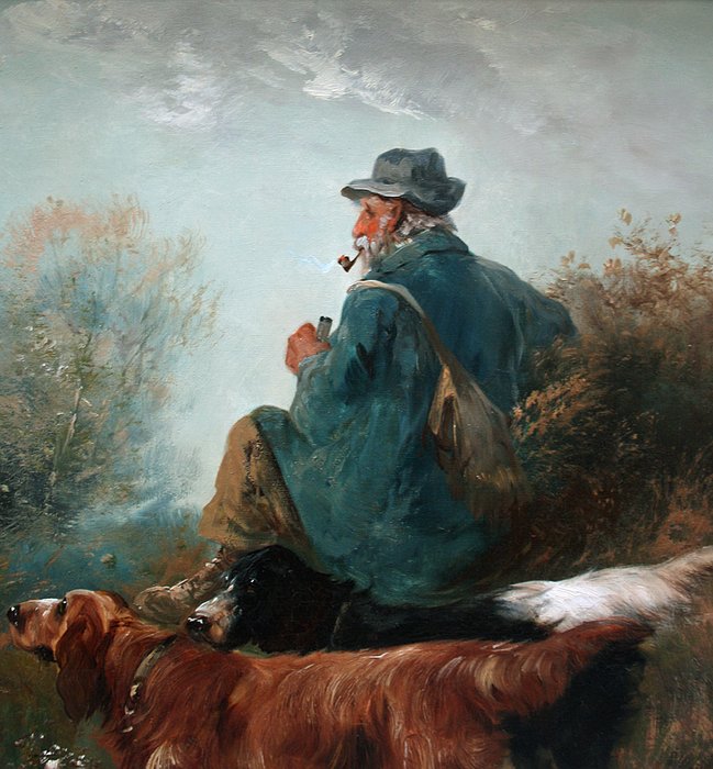 Henry Schouten (Belgian 1864 - 1927) - Hunter with dog