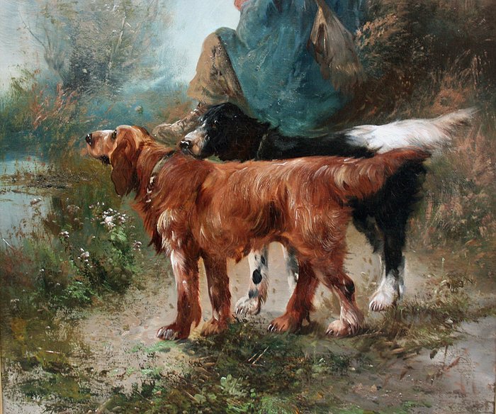 Henry Schouten (Belgian 1864 - 1927) - Hunter with dog