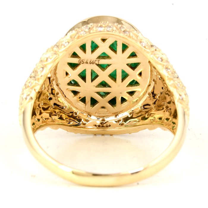 Ring - 14 karat Gulguld -  5.00ct. tw. Smaragd - Diamant