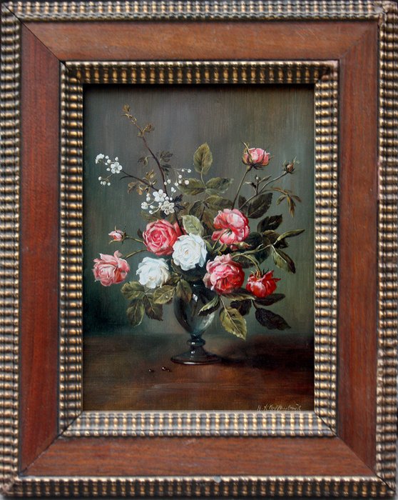 H. Klaffenboch (XX) - Glass vase with roses