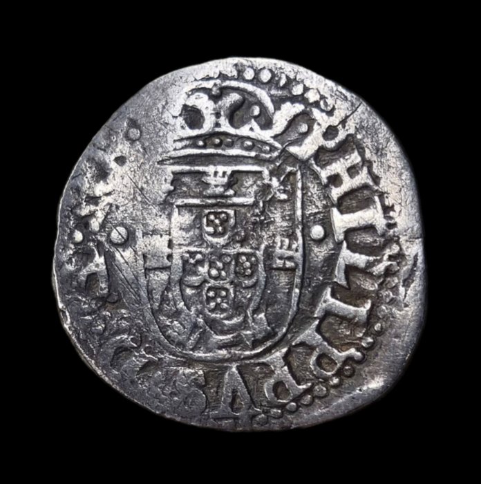 Portugal. Filipe II (1598-1621). XX Reais (Vintém) - Lisboa - Coroa Ladeada - ALGARBIORVM•REX - Escassa