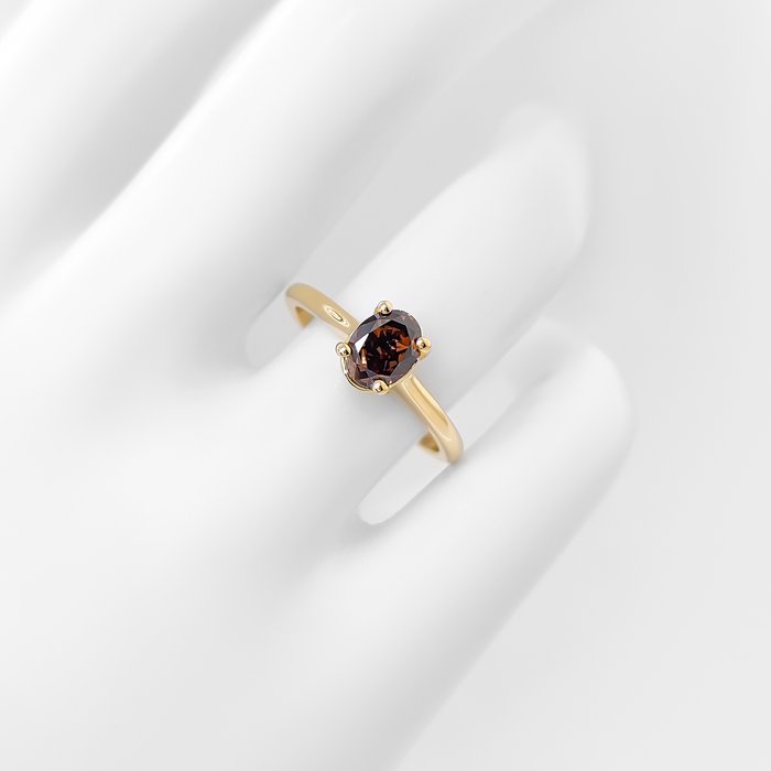 Ring - 14 karat Gulguld -  1.00ct. tw. Brun Diamant (Naturfarvet)