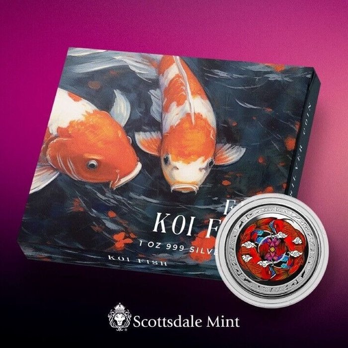 Fiji. 1 Dollar 2023 Koi Fish - Colorized, 1 Oz (.999)  (Ingen mindstepris)