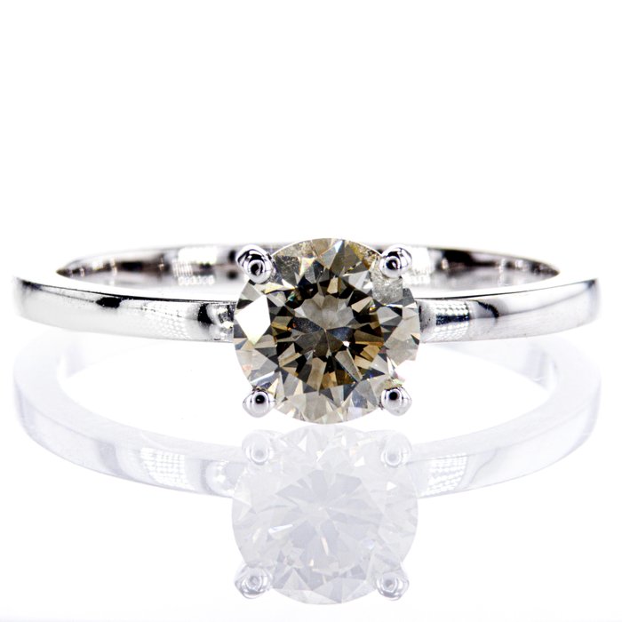 Ingen mindstepris - Forlovelsesring - 14 karat Hvidguld -  114ct tw Diamant (Naturfarvet)