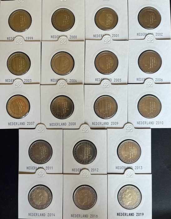 Holland. 2 Euro 1999/2019 (18 verschillende)  (Ingen mindstepris)