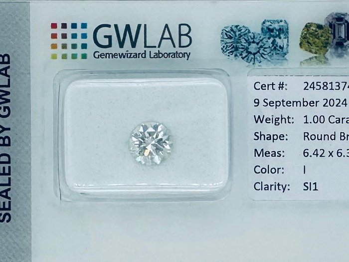 Ingen mindstepris - 1 pcs Diamant  (Natur)  - 100 ct - Rund - I - SI1 - Gemewizard Gemological Laboratory (GWLab)