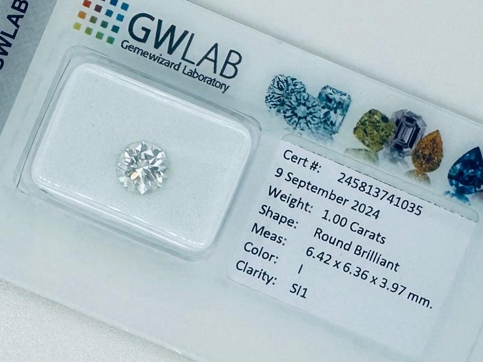 Ingen mindstepris - 1 pcs Diamant  (Natur)  - 100 ct - Rund - I - SI1 - Gemewizard Gemological Laboratory (GWLab)