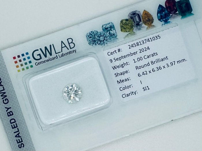 Ingen mindstepris - 1 pcs Diamant  (Natur)  - 100 ct - Rund - I - SI1 - Gemewizard Gemological Laboratory (GWLab)