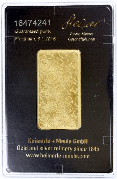 1 Troy Ounce - Guld 999 - Heimerle + Meule, Germany - Forseglet  Med certifikat