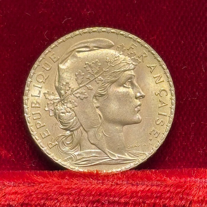 6,45 grams - Guld 900 - 20 Francs Coq / Marianne - Præget bar