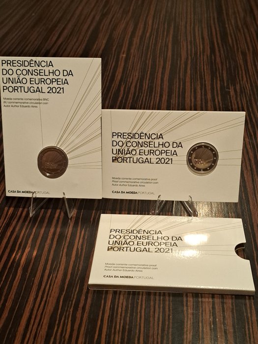 Portugal. 2 Euro 2021 "Presidência do Conselho da UE" (2 moedas) Proof + BU  (Ingen mindstepris)