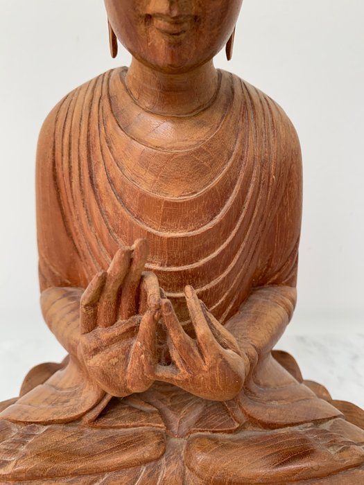 Burmesisk Buddha-skulptur i teaktræ - Myanmar  (Ingen mindstepris)