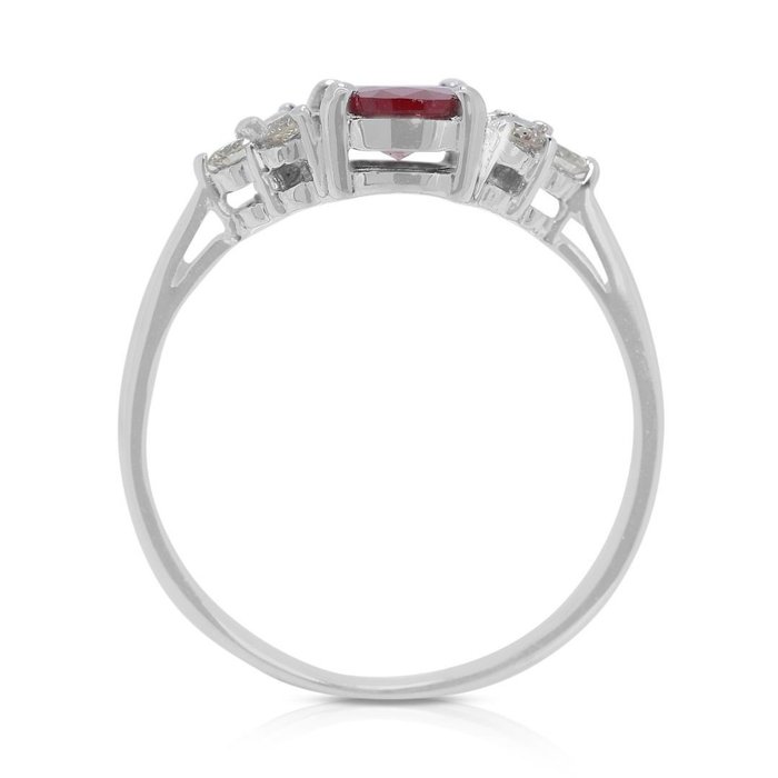 Ring - 18 kraat Hvidguld -  081ct tw Rubin - Diamant