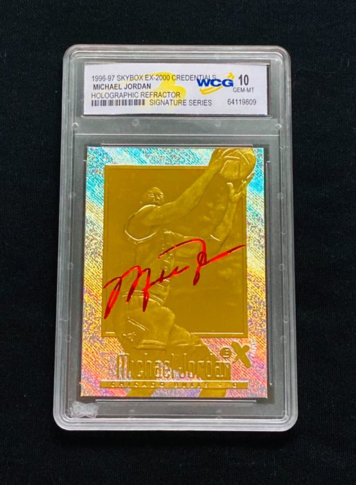 1996 Skybox EX-2000 Credentials Michael Jordan Holographic Refractor - Signature Series WCG 10 - 1 Graded card