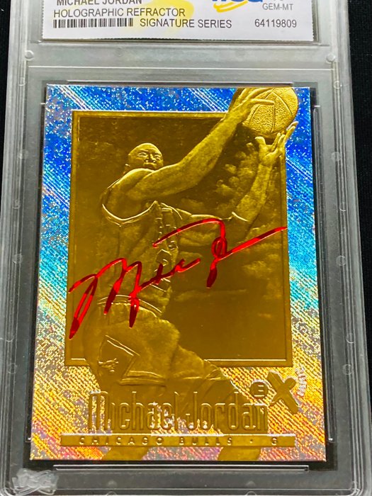 1996 Skybox EX-2000 Credentials Michael Jordan Holographic Refractor - Signature Series WCG 10 - 1 Graded card