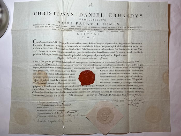 Christian Daniel Erhard - Unversitätsurkunde (Leipzig) für den Rechtswissenschaftler Gottlieb Ferdinand Herrmann Lacksiegel - 1806