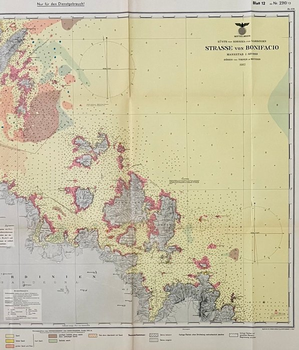 Frankrig-Korsika, Italien-Sardinien - Middelhavet, Korsika, Sardinien; Oberkommando der Kriegsmarine / Dietrich Reimer (Andrews  Steiner) - Mittelmeer - Küste von Korsika und Sardinien - Strasse von Bonifacio - Nr. 438 - 2310/13 Blatt 12 - - 1912 - 1942