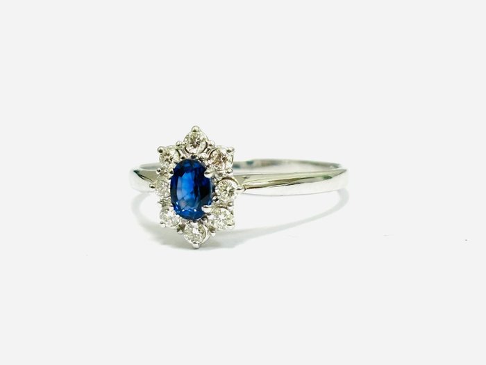 Ring - 18 kraat Hvidguld -  1.35ct. tw. Safir - Diamant - Fremstillet i Italien