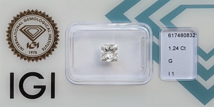 1 pcs Diamant  (Natur)  - 1.24 ct - G - I1 - International Gemological Institute (IGI)