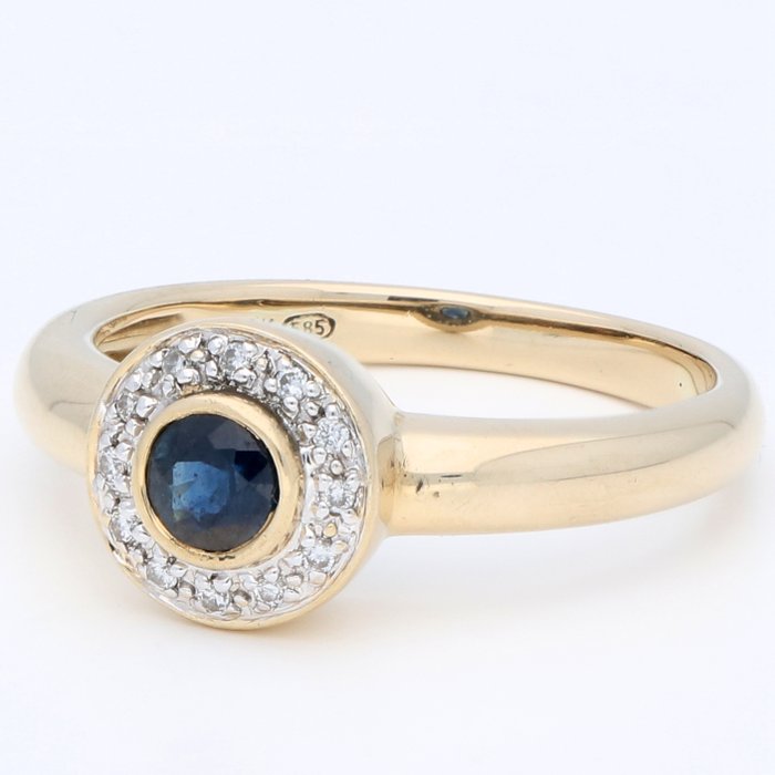 Ingen mindstepris - Ring - 14 karat Gulguld Diamant (Natur)  - Safir