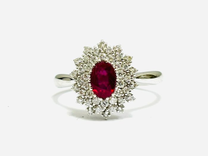 Ring - 18 kraat Hvidguld -  2.05ct. tw. Rubin - Diamant - Fremstillet i Italien