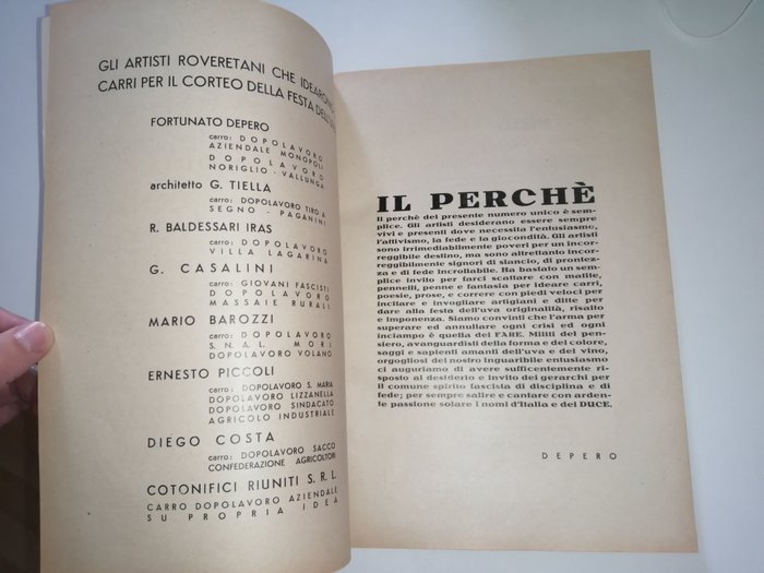 Signed; Fortunato Depero - Numero unico composto da un gruppo di artisti trentini per la festa dell'uva di Rovereto - 1936