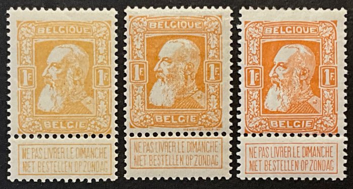 Belgien 1905 - Edition Coarse Beard - 1fr i 3 distinkte nuancer - OBP 79 - ZONDER RESERVEPRIJS