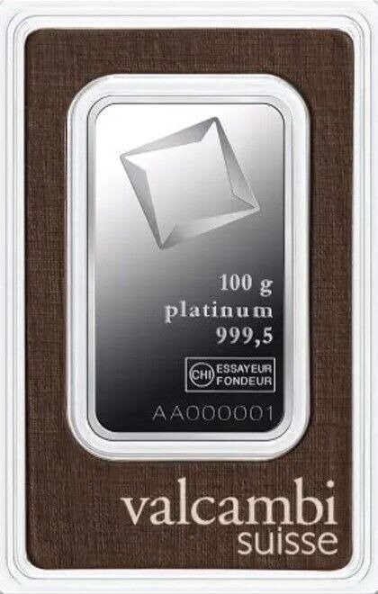 100 gram - Platin - Valcambi, Switzerland - Forseglet  Med certifikat