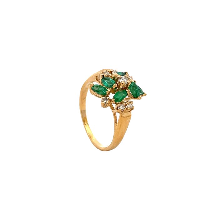 Ring - 14 karat Gulguld -  1.57ct. tw. Smaragd - Diamant