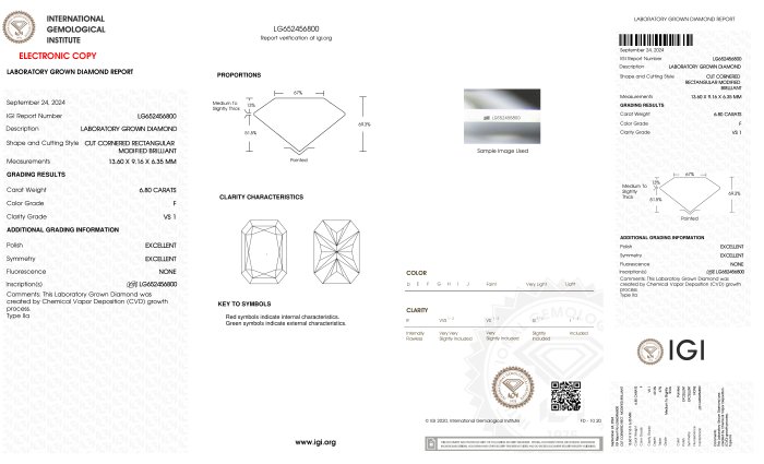 Kæde - 18 kraat Hvidguld -  6.80ct. tw. Diamant (Laboratoriedyrket) - Radiant F-VS1