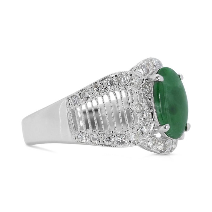 Ring - 18 kraat Hvidguld -  1.65ct. tw. Jade - Diamant