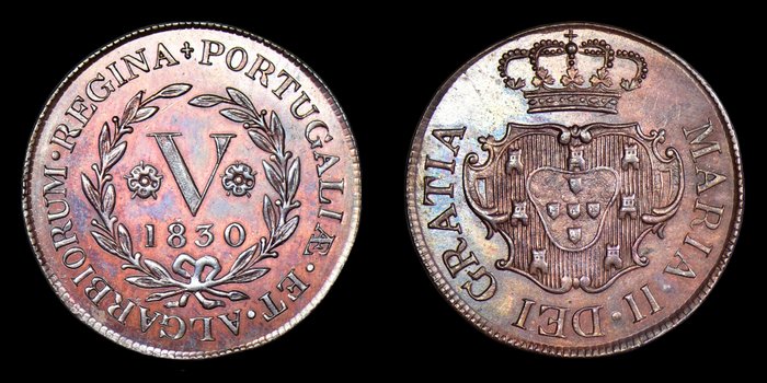 Azores Portugal D Maria II (1834-1853) V Reis 1830 (Londres)