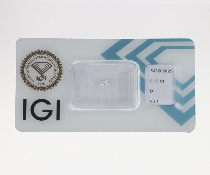 1 pcs Diamant  (Natur)  - 0.15 ct - Rund - D (farveløs) - VS1 - International Gemological Institute (IGI)