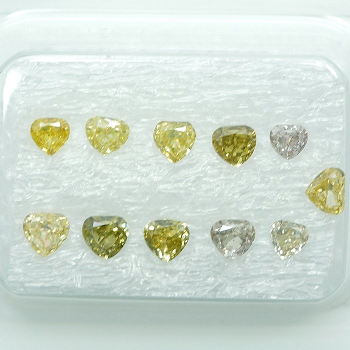 11 pcs Diamant  (Naturfarvet)  - 0.96 ct Blandede farver - SI1, VS1 - Gem Report Antwerp (GRA)