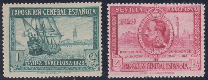 Spanien 1929 - Komplet serie. Pro-udstillinger i Sevilla og Barcelona. Tandet 14. (2 værdier). - Edifil 434d y 445d