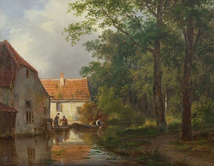 Frans Breuhaus de Groot (1796-1875) - Selling fish along a town brook