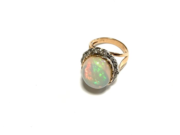 Ring - 14 karat Hvidguld, Rosaguld Opal