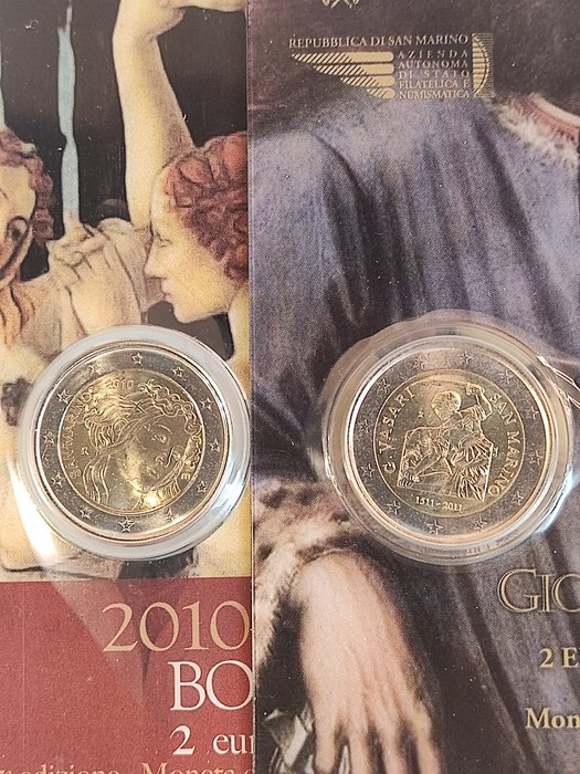 San Marino. 2 Euro 2010/2011 "Botticelli" + "Vasari" (2 monete)  (Ingen mindstepris)