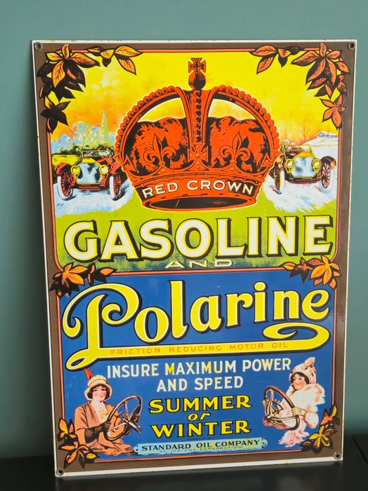 Red Crown Gasoline - Emaljeskilt - Emalje