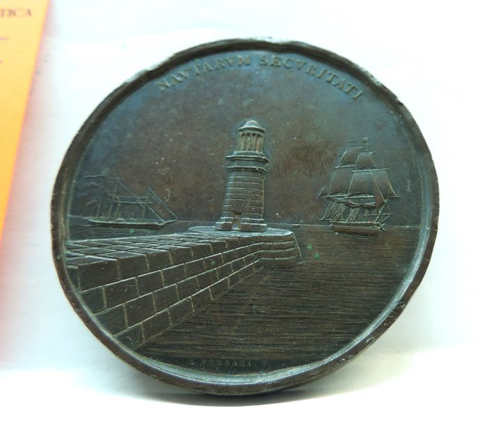 Italien, Kongeriget af begge Sicilier. Ferdinand 1. af Borbone (1816-1825). Bronze medal 1838 medaglia omaggio elle opere di Re Ferdinando I di Borbone  (Ingen mindstepris)