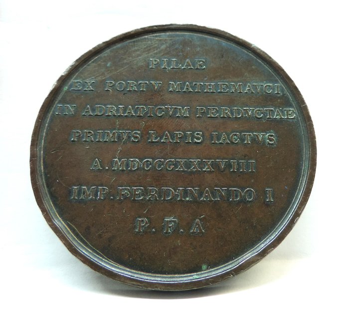 Italien, Kongeriget af begge Sicilier. Ferdinand 1. af Borbone (1816-1825). Bronze medal 1838 medaglia omaggio elle opere di Re Ferdinando I di Borbone  (Ingen mindstepris)