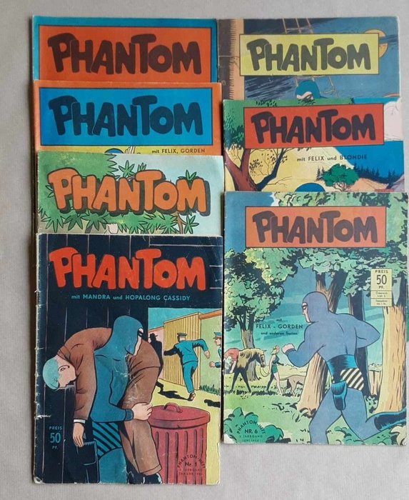 Felix, Phantom-Heft 1, 2, 3, 4, 6, 8 und 10, 3. Jahrgang - 7 Comic - 1954