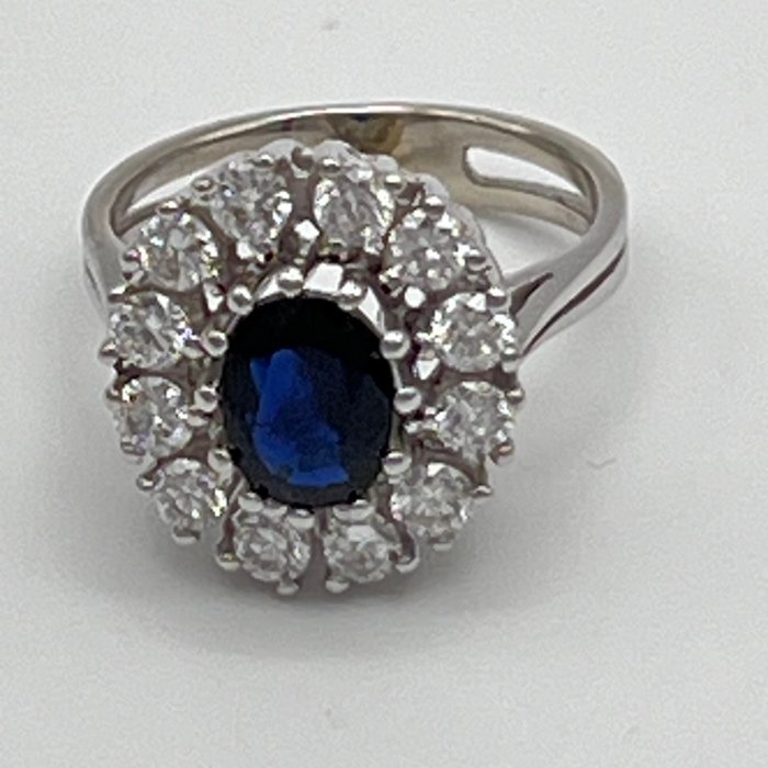 Ring - 14 karat Hvidguld -  206ct tw Safir - Diamant - Safir ring!