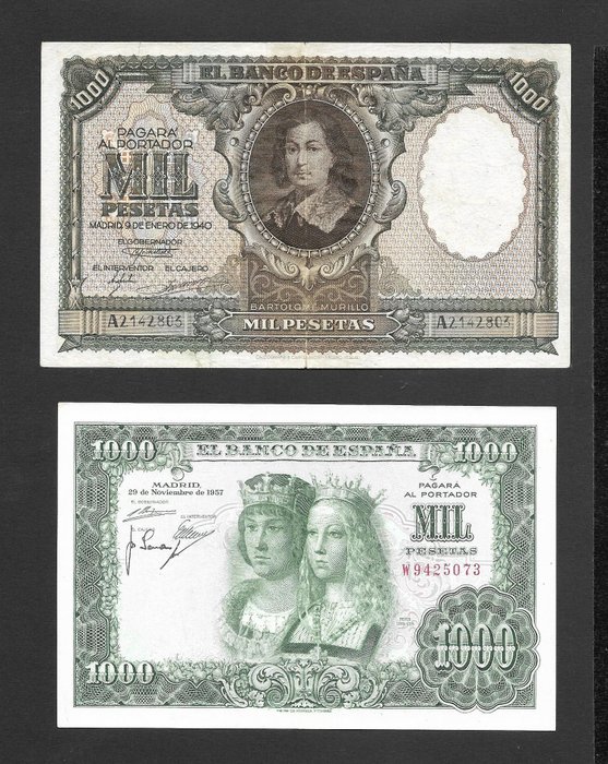 Spanien. - 2x 1000 Pesetas - 1940-1957-