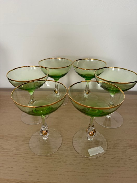 Jozef Stanik - Zlatno Glassworks - White wine/Champagne glasses - Drikkeglas (6) - Golden Suzanne (Zlata Zuzana) - Glas