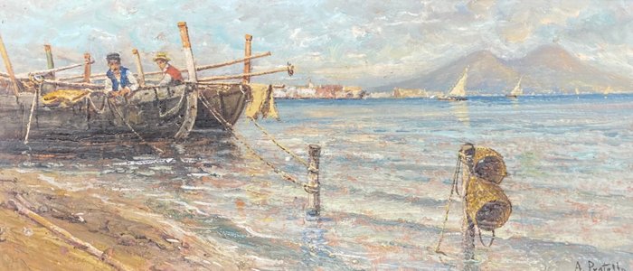 Attilio Pratella (1856-1949), attribuito a - Barche con pescatori