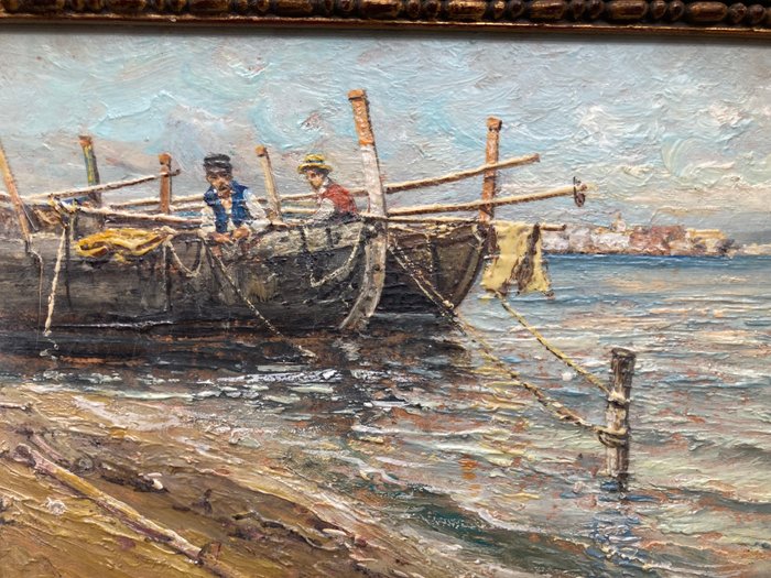 Attilio Pratella (1856-1949), attribuito a - Barche con pescatori