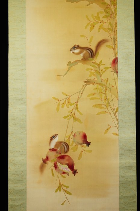 squirrel on pomegranate - ca 1920-40s (Taisho / Showa) - Reiho 黎朋 - Japan  (Ingen mindstepris)